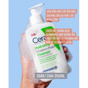 Sữa rửa mặt kiêm tẩy trang nhẹ Cera.Ve Cream to Foam Cleanser 355ml