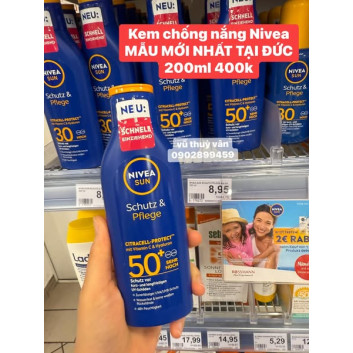 Kem chống nắng và dưỡng ẩm toàn thân NIVEA SUN Schutz & Pflege SPF 50+ 200ml
