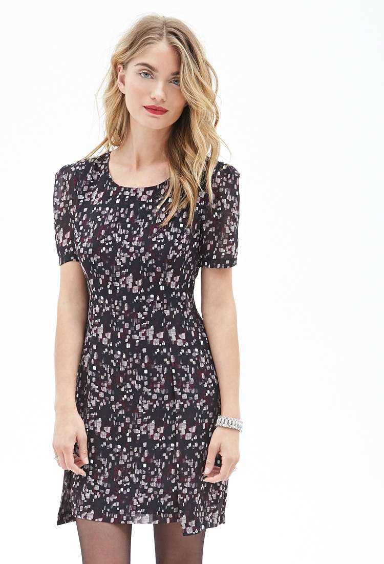 Pleated Abstract Print Dress
