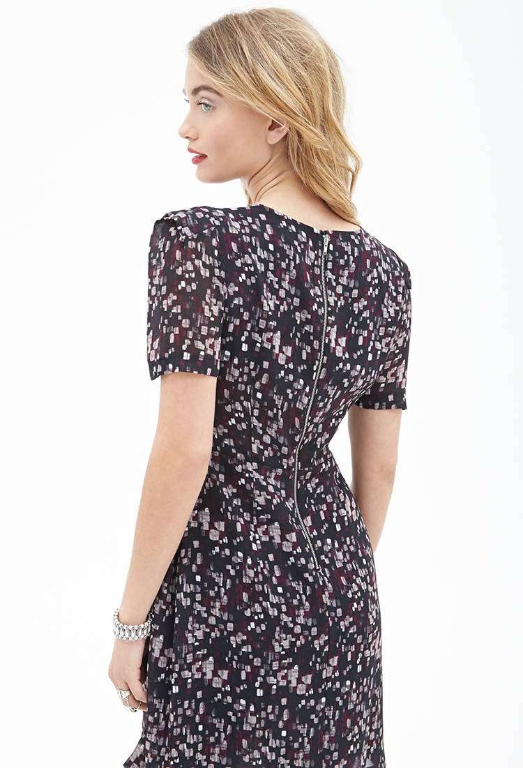 Pleated Abstract Print Dress