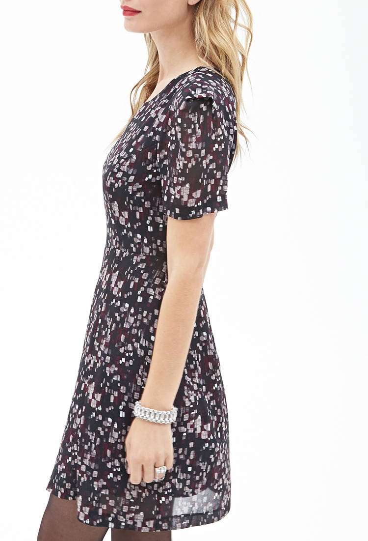 Pleated Abstract Print Dress