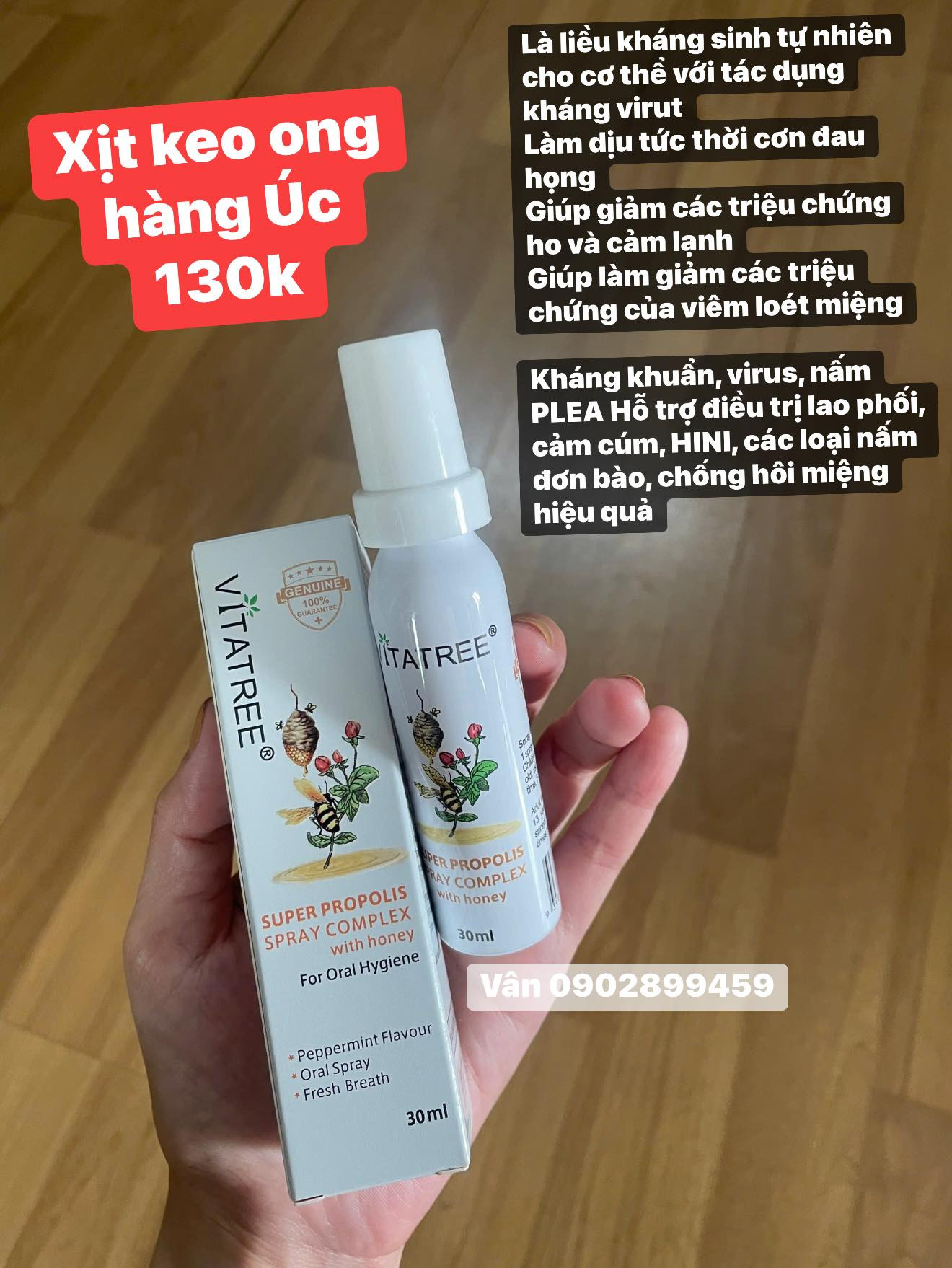Xịt keo ong Vitatree chai 30ml