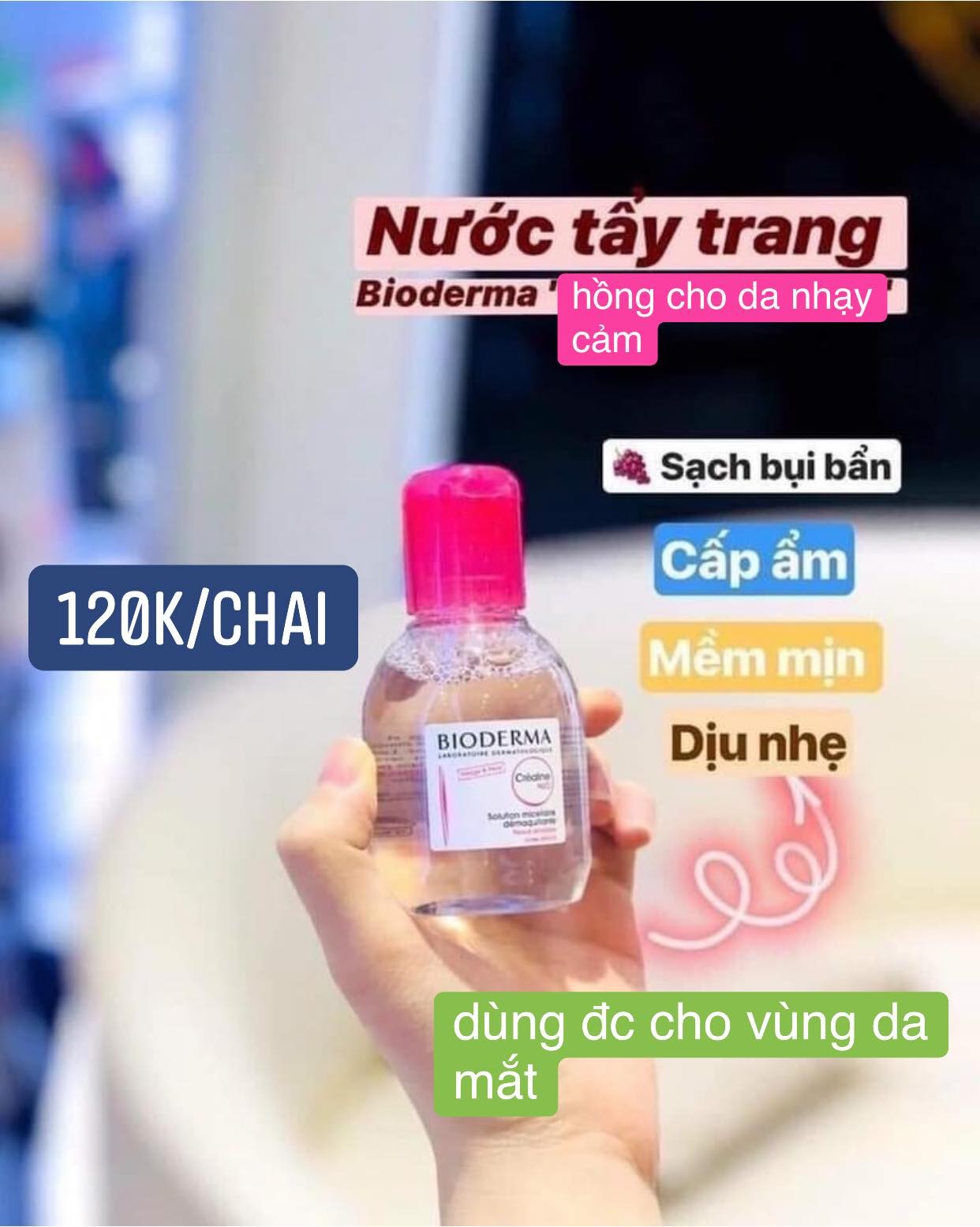 Tẩy trang Bioderma màu hồng 100ml — ảnh chính