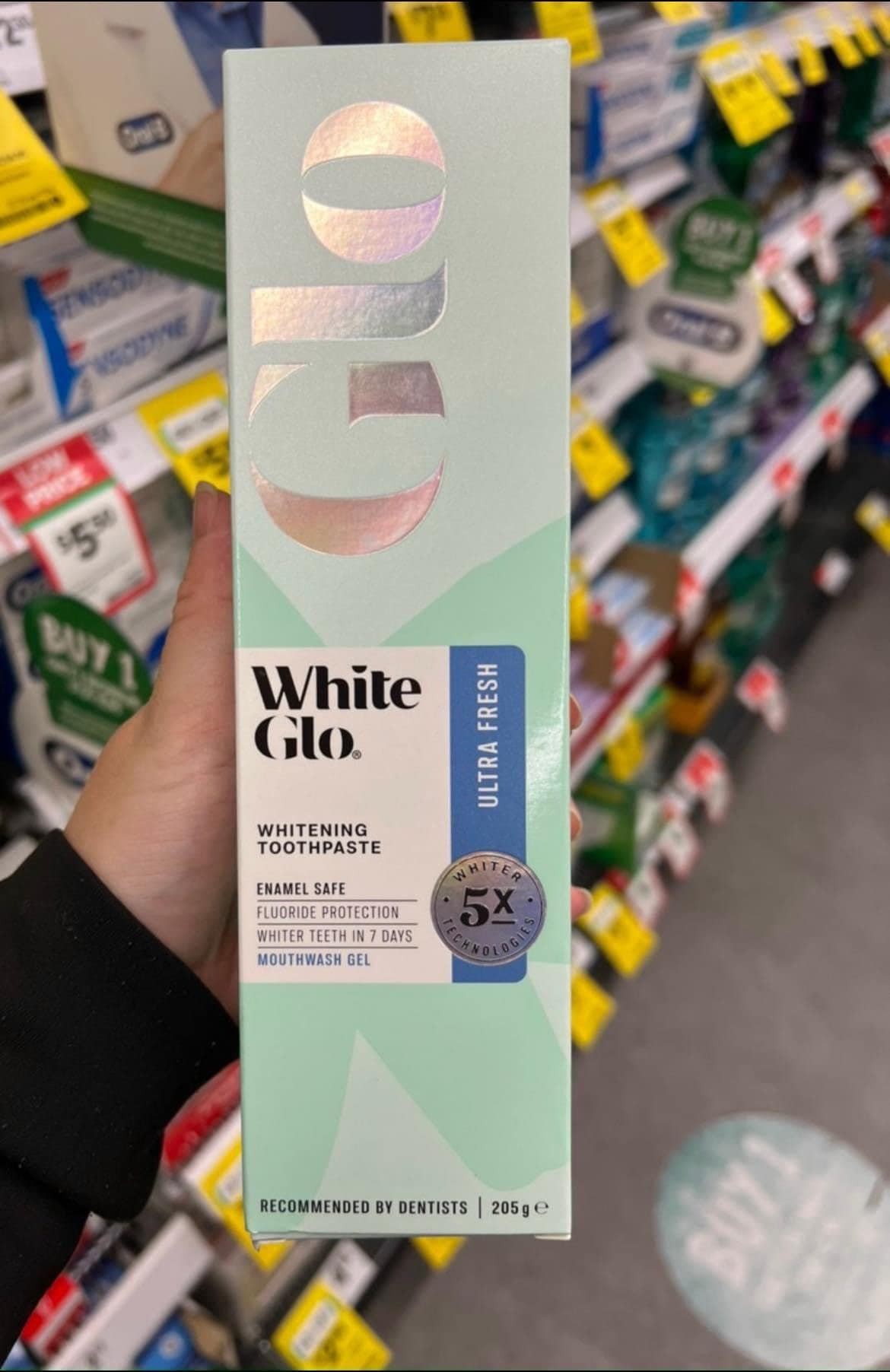 Hàng order Úc- kem đánh răng WHITE GLO ÚC, 205gam
