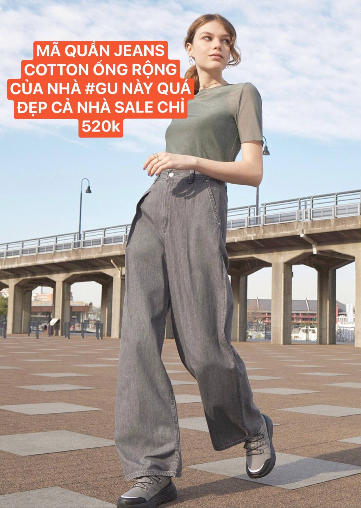 Hàng order-Quần ống rộng jean cotton Gu — ảnh chính