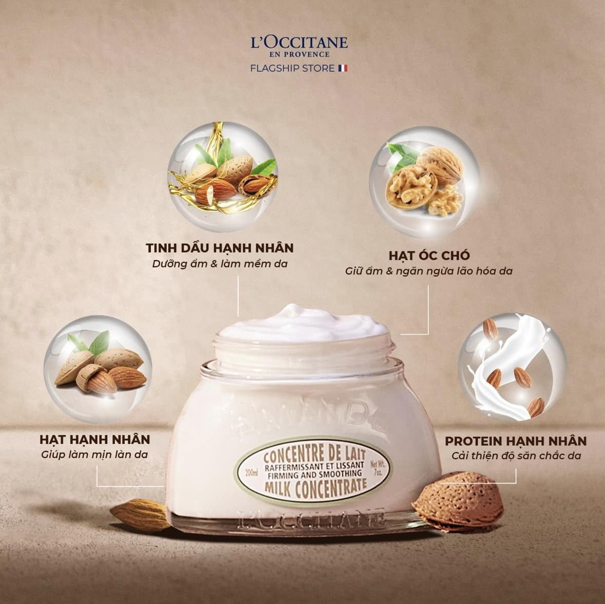 Kem Dưỡng Ẩm Săn Chắc Da Hạnh Nhân Almond Milk Concentrate hũ 200ml — ảnh chính
