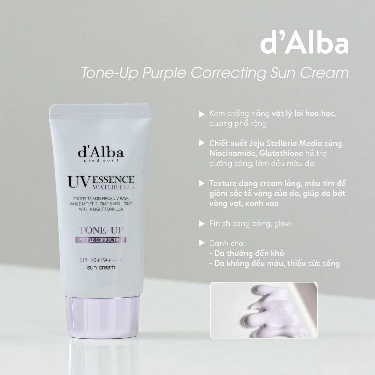  Kem Chống Nắng Thuần Chay D'alba UV Essence Waterfull Tone Up Purple correcting — ảnh chính