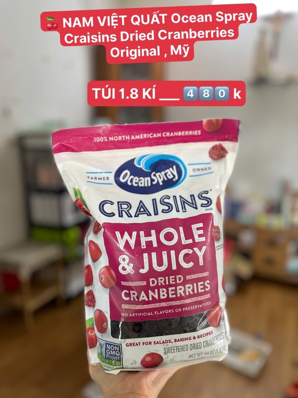 Nam Việt Quất Craisins Dried Cranberries Original Ocean Spray 1.8kg — ảnh chính