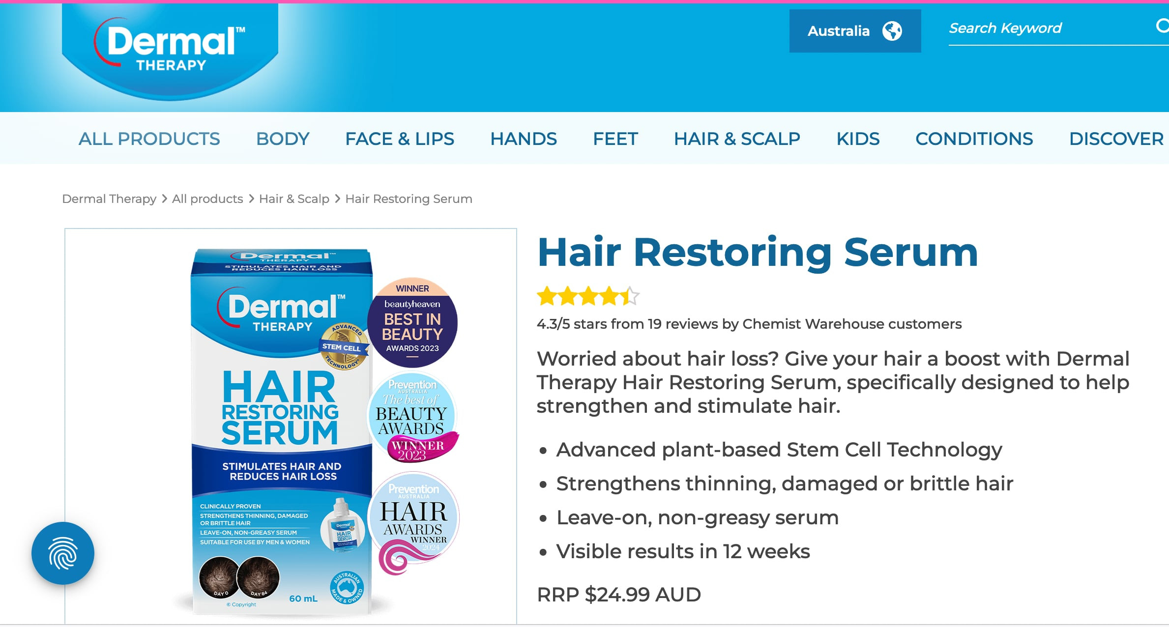 Huyết thanh Dermal Therapy Hair Restoring Serum 60ml — ảnh chính