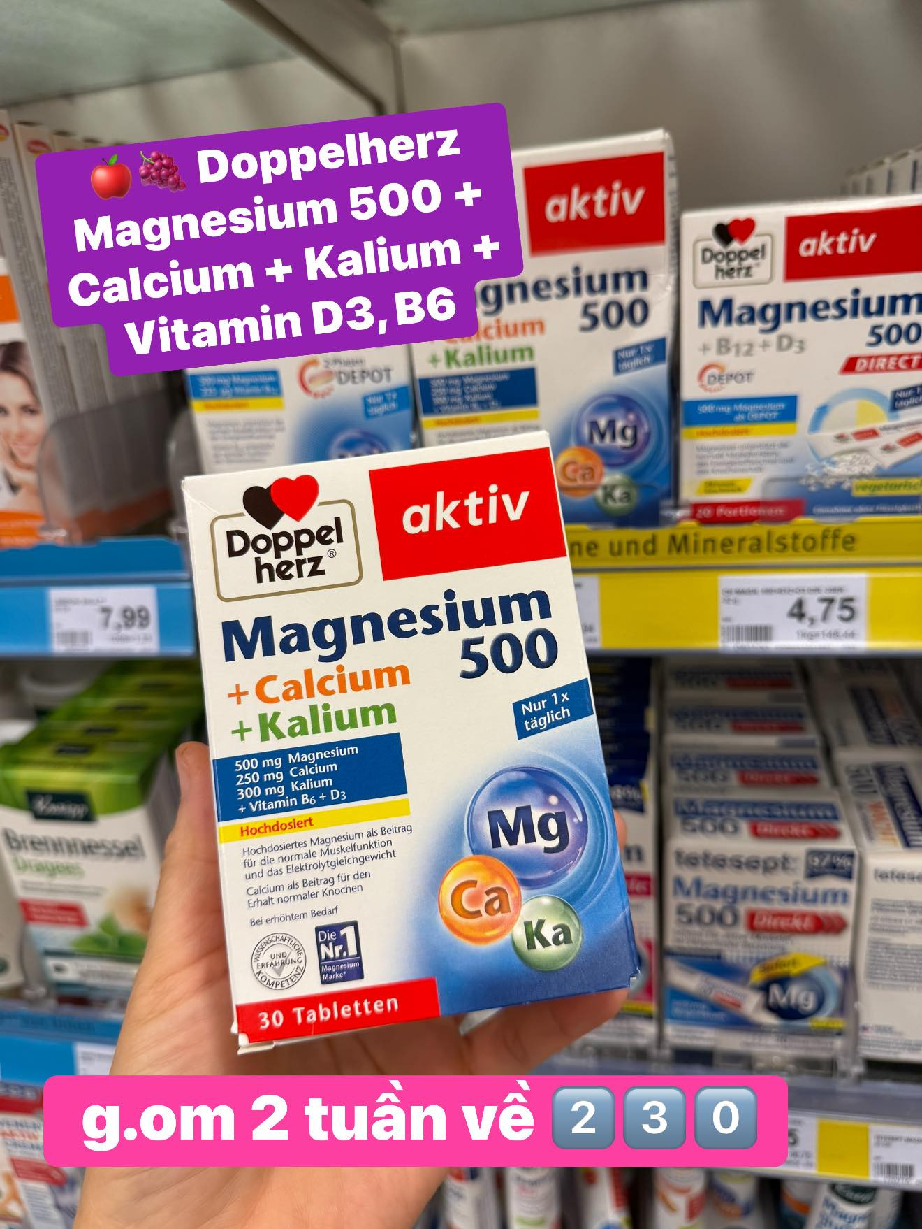 Doppelherz Magnesium 500 + Calcium + Kalium + Vitamin D3, B6